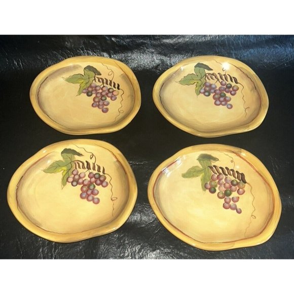 4 CLAY ART Ceramic Dish Hors d'oeuvre Wine Cheese Plates Grape Pattern 5 x 4" - Picture 1 of 5